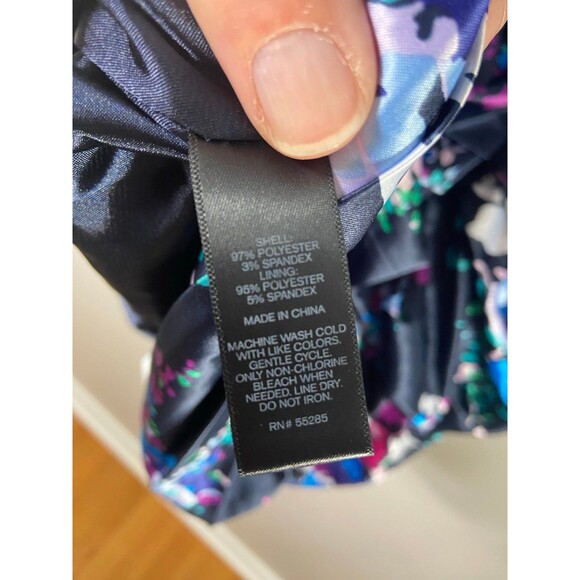 EXPRESS Dress Ruched Satin Navy Purple Floral Cocktail Dress 6 - Picture 7 of 9